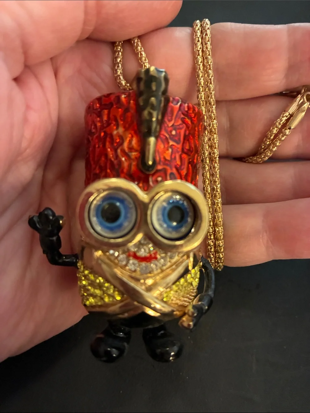 Novelty Minion Pendant Necklace - Red, Gold, Black NWOT